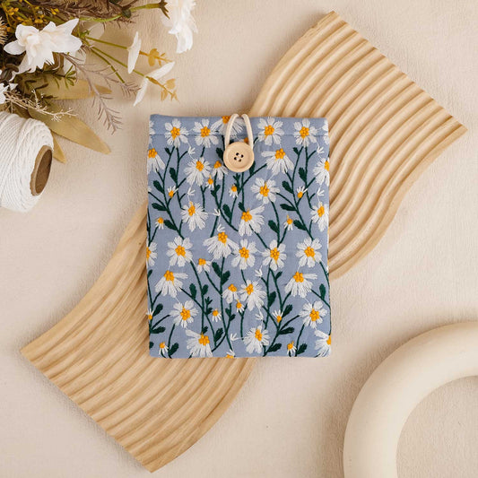 Embroidery Daisy Book Sleeve - Blue