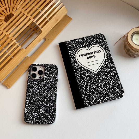 Heart Composition Book iPad Case - Black