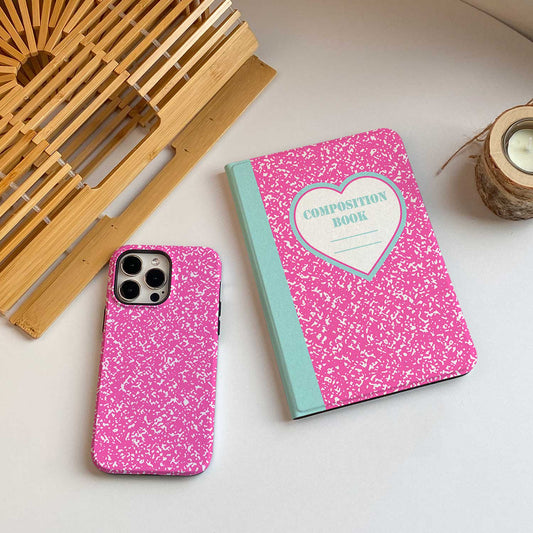 Heart Composition Book iPad Case - Neon Pink