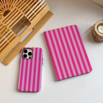 Stripe Pattern iPad Case - Barbie Pink