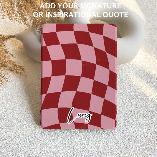 Wavy Check | Kindle Case - Pink & Red