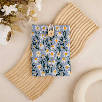 Embroidery Daisy Book Sleeve - Blue