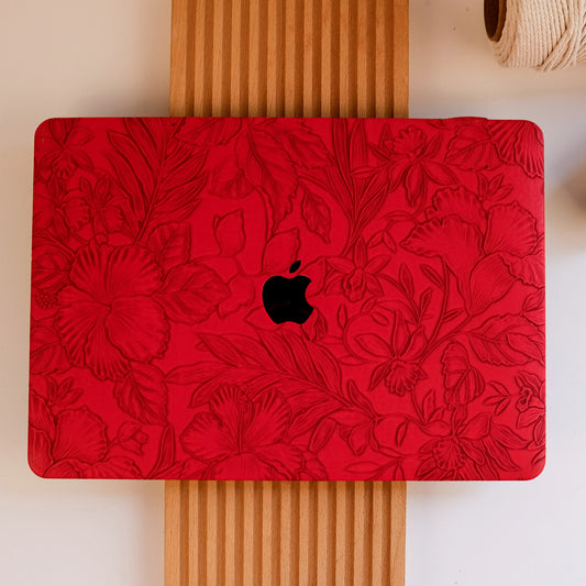 Floral Leather MacBook Case - Red