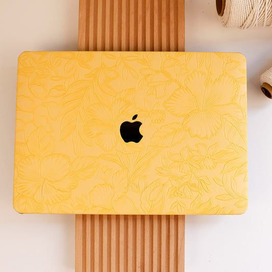 Floral Leather MacBook Case - Yellow