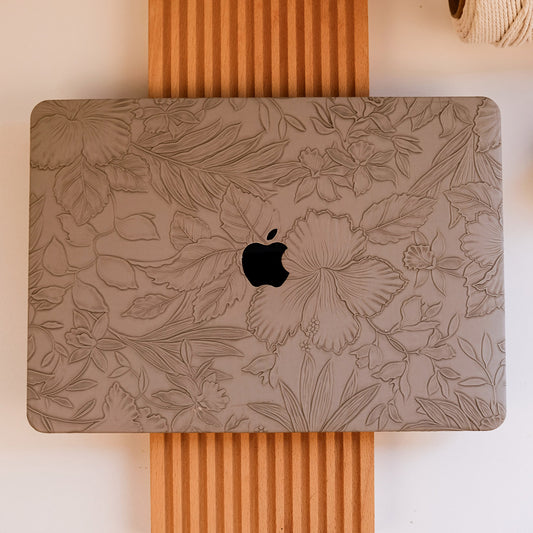 Floral Leather MacBook Case - Grey