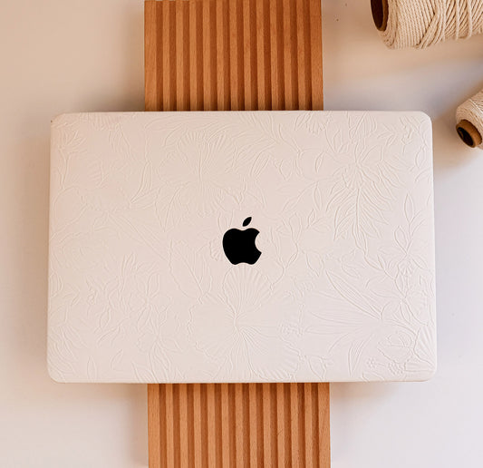 Floral Leather MacBook Case - White