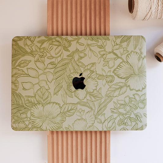 Floral Leather MacBook Case - Green