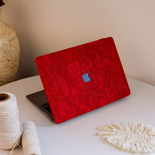 Floral Leather MacBook Case - Red