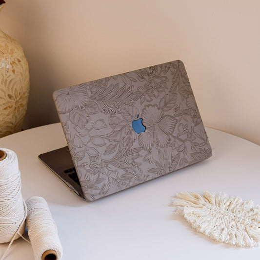 Floral Leather MacBook Case - Grey