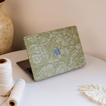 Floral Leather MacBook Case - Green