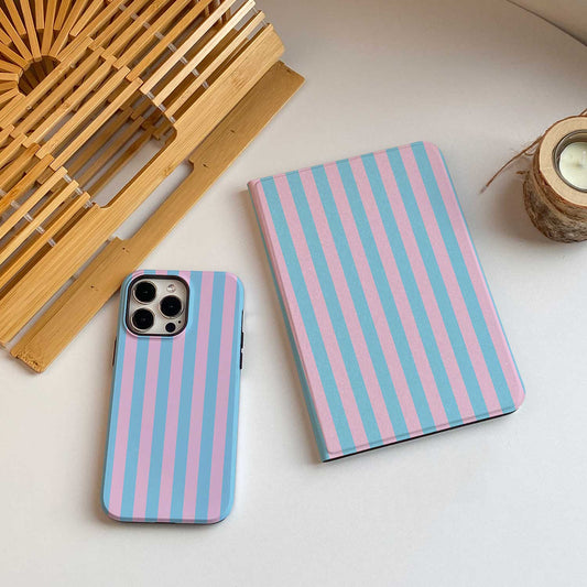 Stripe Pattern iPad Case - Light Blue&Pink