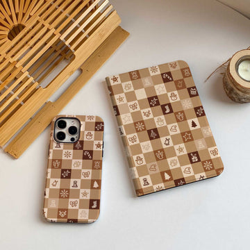 Christmas Checker iPad Case - Brown