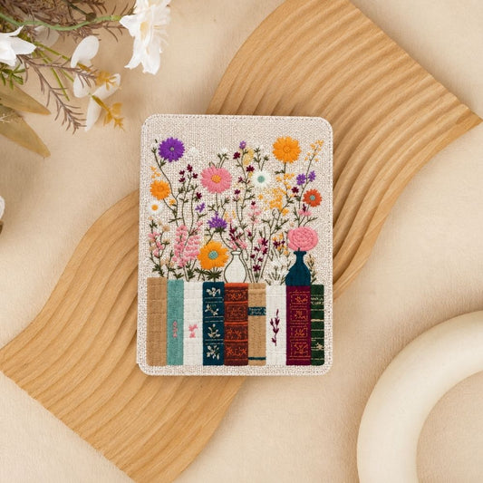Embroidered Botanical Book Stack Kindle Cover