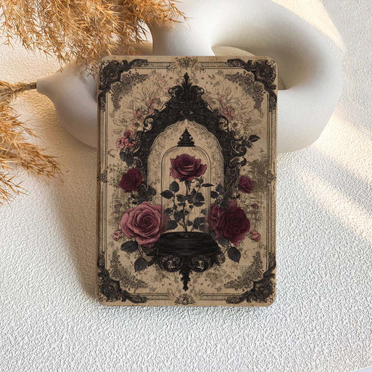 Decorative card with floral design on a textured surface