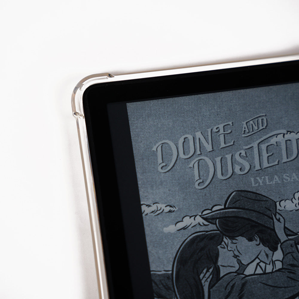 E-reader displaying a book cover with 'Done and Dusted' by Lyla Sa on the screen.
