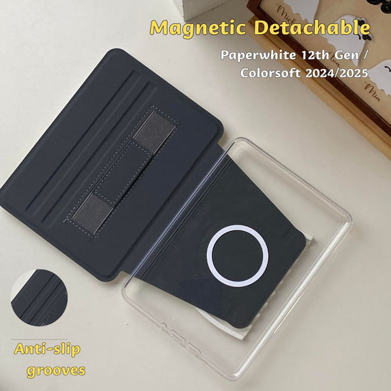 Black magnetic detachable case for a device on a white background