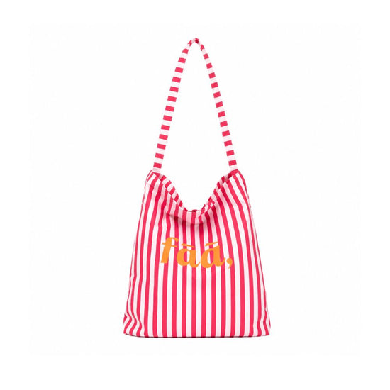 Red and white striped bag with 'fao' text on a white background
