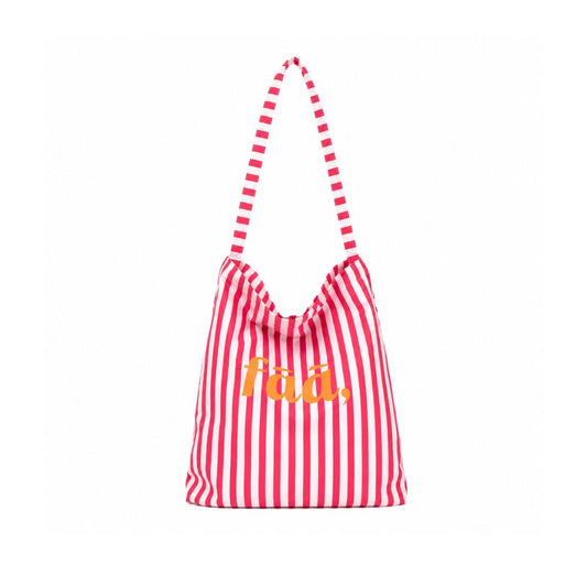 Red and white striped bag with 'fao' text on a white background