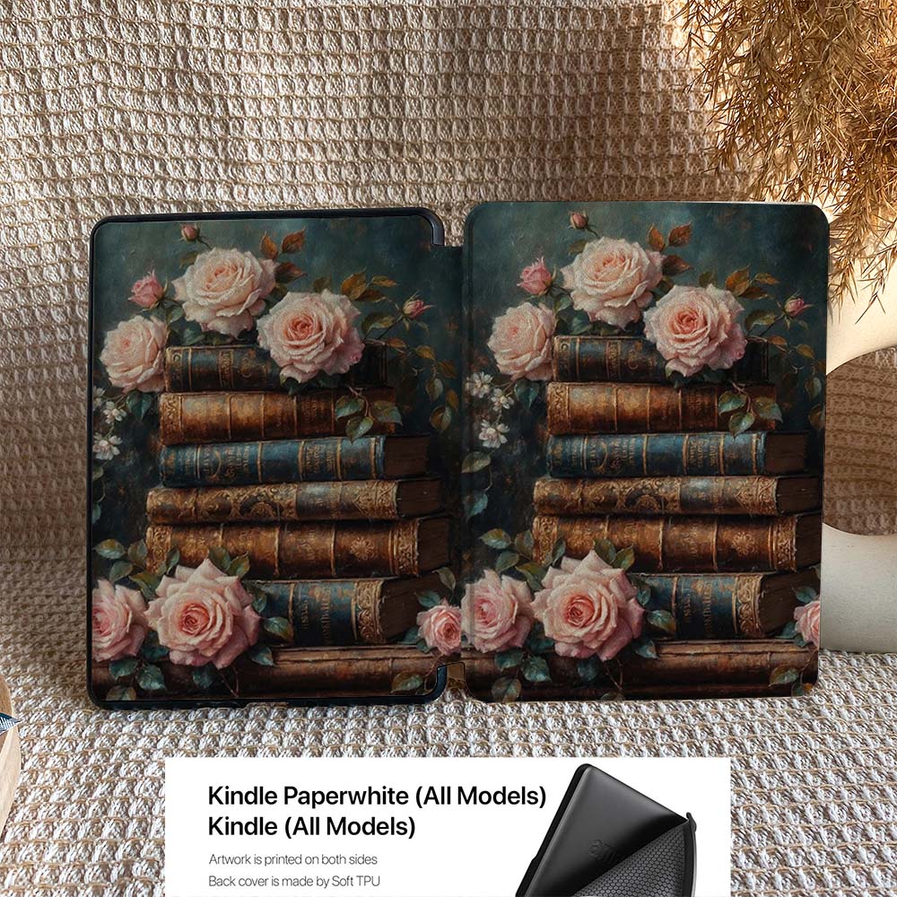Floral design case for Kindle Paperwhite and Kindle on a textured surface