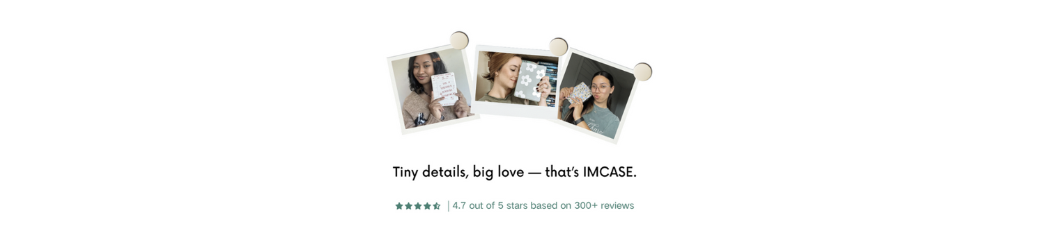 IMCASE product display with small images of people on a white background