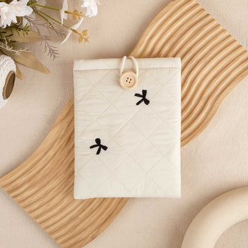 Embroidery Bow Book Sleeve - White