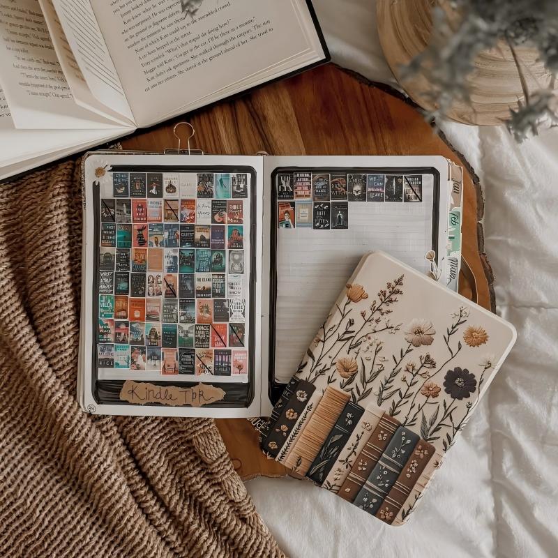 Decorative coaster with floral and book design on a textured surface